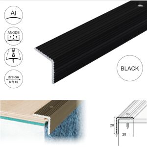 Cayrus (2.7m, Black) A35 20 x 20mm Anodised Aluminium Non Slip Ribbed Treads Stair Nosi Cayrus (2.7m, Black) A35 20 x 20mm Anodised Aluminium Non Slip Ribbed Treads Stair Nosi