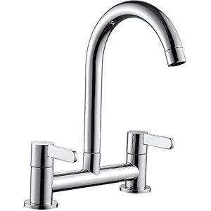 Gpoty Kitchen Sink Mixer Taps Chrome Dual Lever 1/4 Turn Easy Use 2 Hole Deck Mo Gpoty Kitchen Sink Mixer Taps Chrome Dual Lever 1/4 Turn Easy Use 2 Hole Deck Mo