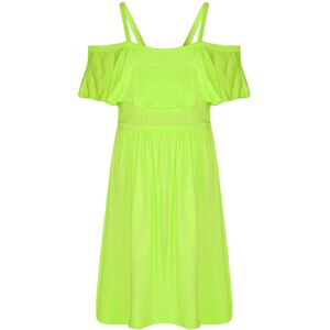 A2Z 4 Kids Neon Green Off-Shoulder Dress - Girls' Casual Summer Wear A2Z 4 Kids Neon Green Off-Shoulder Dress - Girls' Casual Summer Wear