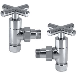 NRG Pair of Angled Chrome Radiator Valves Round Certral Heating Taps 15mm NRG Pair of Angled Chrome Radiator Valves Round Certral Heating Taps 15mm