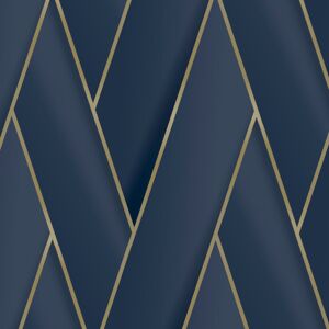 (Navy Blue Gold 2121) Debona Armando Herringbone Geometric Wallpaper (Navy Blue Gold 2121) Debona Armando Herringbone Geometric Wallpaper