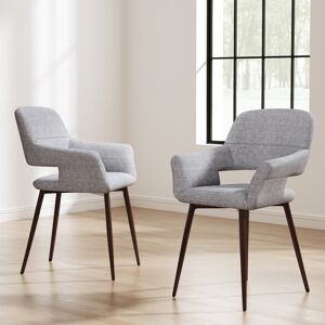 Living And Home Set of 2 Linen Dining Chair Armchair with Metal Legs Living And Home Set of 2 Linen Dining Chair Armchair with Metal Legs