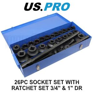 US PRO Tools 26pc Socket Set With Ratchet Set 3/4" & 1" Dr 21 - 65mm 3735 US PRO Tools 26pc Socket Set With Ratchet Set 3/4" & 1" Dr 21 - 65mm 3735