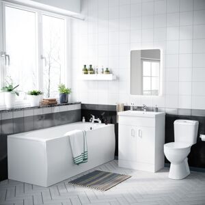 NES Home 3 Piece Bathroom Suite 1700mm Bath with Front End Panel, Closed Coupled Toilet a NES Home 3 Piece Bathroom Suite 1700mm Bath with Front End Panel, Closed Coupled Toilet a
