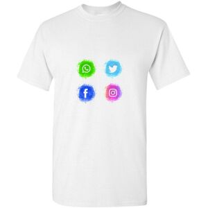 Gildan (L) Social Media WhatsApp Instagram FaceBook Twitter White Men T Shirt Tee Top Gildan (L) Social Media WhatsApp Instagram FaceBook Twitter White Men T Shirt Tee Top