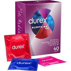 Durex Surprise Me Mix Variety Assortment Pack, 40 Condoms, Dotted, Ribbed, Thin, Durex Surprise Me Mix Variety Assortment Pack, 40 Condoms, Dotted, Ribbed, Thin,