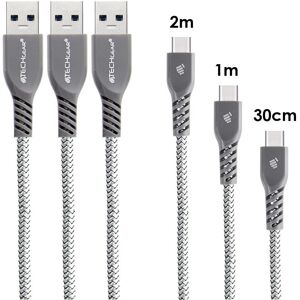 Techgear 3 Pack STRONG High Durability Braided USB C Charger Cable & Sync Cables (30cm,1m Techgear 3 Pack STRONG High Durability Braided USB C Charger Cable & Sync Cables (30cm,1m