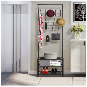 Unbranded (Black) 16 Hooks Coat Rack Stand with 3-Tier Shelves Hats Shoes Rack for Hallway Unbranded (Black) 16 Hooks Coat Rack Stand with 3-Tier Shelves Hats Shoes Rack for Hallway