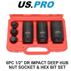 US PRO Tools 6PC 1/2" DR Impact Deep Hub Nut Socket & Hex Bit Set 3813 US PRO Tools 6PC 1/2" DR Impact Deep Hub Nut Socket & Hex Bit Set 3813