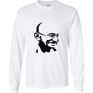 Gildan (L) Mahatma Gandhi Hindi Indian Mens Long Sleeve T-Shirt White Basic Tee Top Gildan (L) Mahatma Gandhi Hindi Indian Mens Long Sleeve T-Shirt White Basic Tee Top