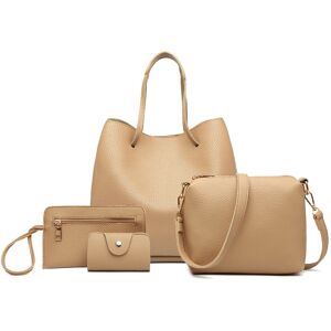 Miss Lulu (Beige) 4 Piece Set Shoulder Tote Handbag Miss Lulu (Beige) 4 Piece Set Shoulder Tote Handbag