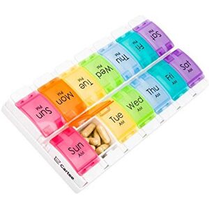 Cartee Weekly Pill Box Organiser Easy to Open 2 Times a Day Travel Tablet Box with Push Cartee Weekly Pill Box Organiser Easy to Open 2 Times a Day Travel Tablet Box with Push