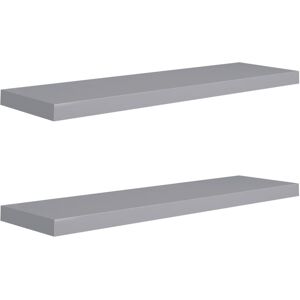 vidaXL 2x Floating Wall Shelves Grey 90x23.5x3.8 cm MDF Display Hanging Rack - Wall Shelves vidaXL 2x Floating Wall Shelves Grey 90x23.5x3.8 cm MDF Display Hanging Rack - Wall Shelves