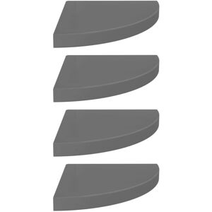 vidaXL 4x Floating Corner Shelves High Gloss Grey MDF Bookcase Display Unit vidaXL 4x Floating Corner Shelves High Gloss Grey MDF Bookcase Display Unit