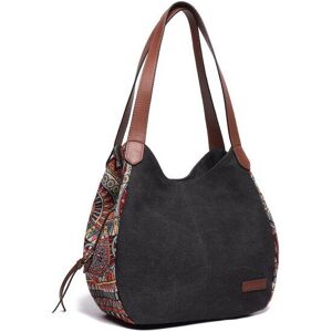 GreenZech (Black) 3 Main Bags Bohemia Large Capacity Canvas Floral Handbag Shoulder Bag F GreenZech (Black) 3 Main Bags Bohemia Large Capacity Canvas Floral Handbag Shoulder Bag F