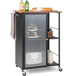 Costway Metal Kitchen Trolley w/ Rack Transparent Door Cabinet &2-tier Shelves Costway Metal Kitchen Trolley w/ Rack Transparent Door Cabinet &2-tier Shelves