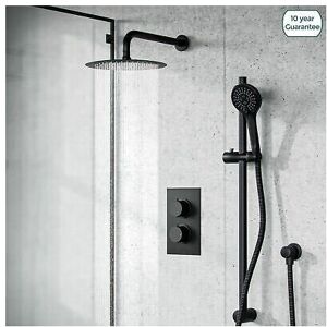 NES Home Rainfall Shower Head Thermostatic Mixer Valve Hand Held Matt Black Kit Temel NES Home Rainfall Shower Head Thermostatic Mixer Valve Hand Held Matt Black Kit Temel