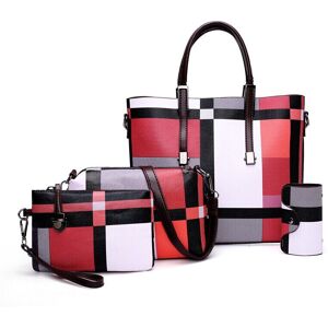 GreenZech (Red) 4PCS PU Leather Fashion Lattice Shoulder Bag Set For Female GreenZech (Red) 4PCS PU Leather Fashion Lattice Shoulder Bag Set For Female