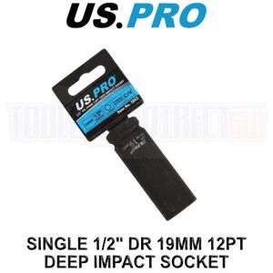 US PRO Tools 19mm Deep Impact Socket, 12-Point, 1/2" Drive, Euro CR-V, Black Oxi US PRO Tools 19mm Deep Impact Socket, 12-Point, 1/2" Drive, Euro CR-V, Black Oxi