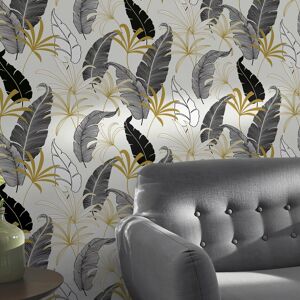 URBN Living (Black Gold & White Leaf Smooth Wallpaper 150GSM) 220/280 GSM Goodhome Vinyl Wal URBN Living (Black Gold & White Leaf Smooth Wallpaper 150GSM) 220/280 GSM Goodhome Vinyl Wal