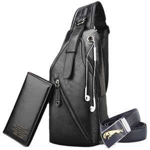 GreenZech (Black 002) 3PCS Men Chest Bag Wallet Belt Set Casual Multifunction Wear- Resist GreenZech (Black 002) 3PCS Men Chest Bag Wallet Belt Set Casual Multifunction Wear- Resist