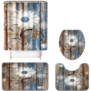 GreenZech 180X180cm Daisy Shower Curtain Non-toxic Anti-slip Bath Mat Set Waterproof Toilet Rug Set GreenZech 180X180cm Daisy Shower Curtain Non-toxic Anti-slip Bath Mat Set Waterproof Toilet Rug Set