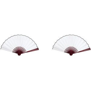 TAUOH 2X Men Women Wood Handle Fabric Folding Hand Fan 13-Inch Length Whtie TAUOH 2X Men Women Wood Handle Fabric Folding Hand Fan 13-Inch Length Whtie