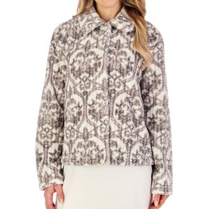(Grey, Small - UK 10/12) Slenderella Ladies Waffle Fleece Damask Button Front Be (Grey, Small - UK 10/12) Slenderella Ladies Waffle Fleece Damask Button Front Be