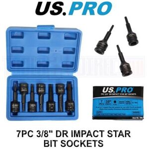 US PRO Tools 7PC 3/8" DR Impact Star Torx Bit Sockets Set T20 - T50 3990 US PRO Tools 7PC 3/8" DR Impact Star Torx Bit Sockets Set T20 - T50 3990
