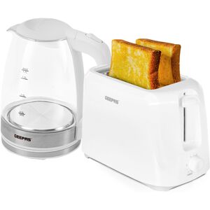 Geepas 2 Slice Bread Toaster & 1.7L Illuminating Electric Glass Kettle Set, Whit Geepas 2 Slice Bread Toaster & 1.7L Illuminating Electric Glass Kettle Set, Whit