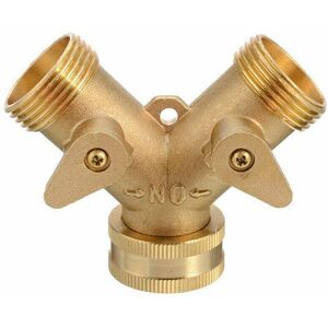 winwin Brass 3/4 in Double Outlet Garden Tap Adaptor Connector with Dual Stop Valves, L winwin Brass 3/4 in Double Outlet Garden Tap Adaptor Connector with Dual Stop Valves, L