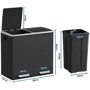 (Black) EVRE 60L Recycling Soft Close Bin 2 x 30L Double Compartment (Black) EVRE 60L Recycling Soft Close Bin 2 x 30L Double Compartment