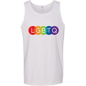 Gildan (L) LGBTQ Flag Colourful Rainbow Gay Pride Mens White Tank Top Singlet T Shirt Gildan (L) LGBTQ Flag Colourful Rainbow Gay Pride Mens White Tank Top Singlet T Shirt
