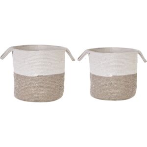 Beliani Set of 2 Storage Baskets Beige White Cotton Laundry Bins - Storage Baskets Beliani Set of 2 Storage Baskets Beige White Cotton Laundry Bins - Storage Baskets