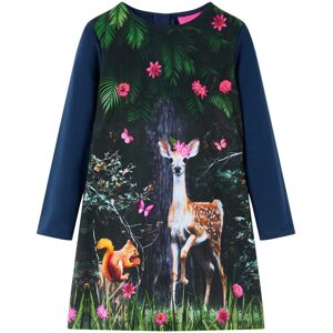 VidaXL (128) Kids' Dress with Long Sleeves School Toddler Girls' Dress Deer Print Navy VidaXL (128) Kids' Dress with Long Sleeves School Toddler Girls' Dress Deer Print Navy