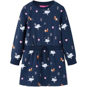 VidaXL (128) Kids' Dress with Long Sleeves School Toddler Girls' Dress Swan Print Navy VidaXL (128) Kids' Dress with Long Sleeves School Toddler Girls' Dress Swan Print Navy