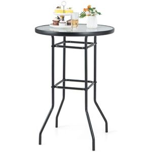 Casart 68x68CM Round Bistro Table Outdoor Glass Tabletop Garden Patio Dining Table Casart 68x68CM Round Bistro Table Outdoor Glass Tabletop Garden Patio Dining Table