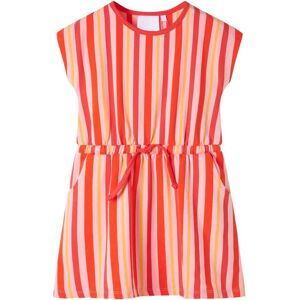 VidaXL (140) Kids' Dress with Drawstring Children Girl's Dress Striped Print Pink and R VidaXL (140) Kids' Dress with Drawstring Children Girl's Dress Striped Print Pink and R