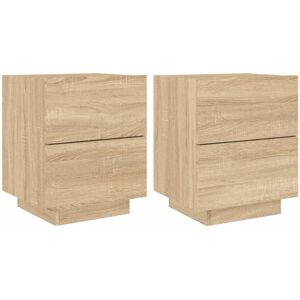 (sonoma oak, 2 pcs) vidaXL Bedside Cabinets with LED Lights Nightstand Bed Table (sonoma oak, 2 pcs) vidaXL Bedside Cabinets with LED Lights Nightstand Bed Table
