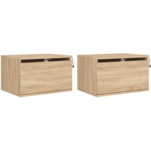 (sonoma oak, 2 pcs) vidaXL Wall-mounted Bedside Cabinets with LED Lights Nightst (sonoma oak, 2 pcs) vidaXL Wall-mounted Bedside Cabinets with LED Lights Nightst