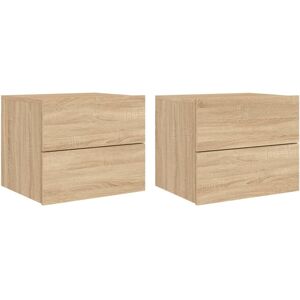 (sonoma oak, 2 pcs) vidaXL Wall-mounted Bedside Cabinets with LED Lights Nightst (sonoma oak, 2 pcs) vidaXL Wall-mounted Bedside Cabinets with LED Lights Nightst