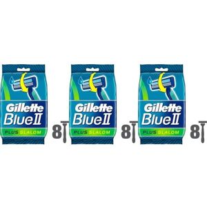 Gillette Blue II Plus Slalom Men's Disposable Razors - 3 Packs of 8 Razors Each, Gillette Blue II Plus Slalom Men's Disposable Razors - 3 Packs of 8 Razors Each,