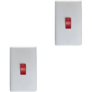 Loops 2 PACK 2 Gang Double Vertical 45A DP Cooker Switch - WHITE Rocker Oven Appliance Loops 2 PACK 2 Gang Double Vertical 45A DP Cooker Switch - WHITE Rocker Oven Appliance