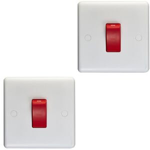 Loops 2 PACK 1 Gang Single 45A DP Cooker Switch - WHITE PLASTIC Rocker Oven Appliance Loops 2 PACK 1 Gang Single 45A DP Cooker Switch - WHITE PLASTIC Rocker Oven Appliance