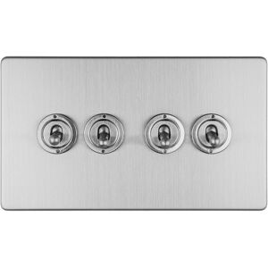 Loops 4 Gang Quad Retro Toggle Light Switch SCREWLESS SATIN STEEL 10A 2 Way Lever Loops 4 Gang Quad Retro Toggle Light Switch SCREWLESS SATIN STEEL 10A 2 Way Lever