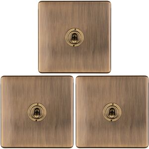 Loops 3 PACK 1 Gang Single Retro Toggle Light Switch SCREWLESS ANTIQUE BRASS 10A 2 Way Loops 3 PACK 1 Gang Single Retro Toggle Light Switch SCREWLESS ANTIQUE BRASS 10A 2 Way
