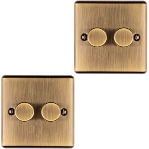 Loops 2 PACK 2 Gang 400W LED 2 Way Rotary Dimmer Switch ANTIQUE BRASS Dimming Light Loops 2 PACK 2 Gang 400W LED 2 Way Rotary Dimmer Switch ANTIQUE BRASS Dimming Light