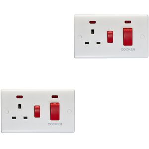 Loops 2 PACK 45A DP Oven Switch & Single 13A Switched Power Socket & Neon WHITE Cooker Loops 2 PACK 45A DP Oven Switch & Single 13A Switched Power Socket & Neon WHITE Cooker