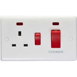 Loops 45A DP Oven Switch & Single 13A Switched Power Socket & Neon WHITE Cooker Wall Loops 45A DP Oven Switch & Single 13A Switched Power Socket & Neon WHITE Cooker Wall