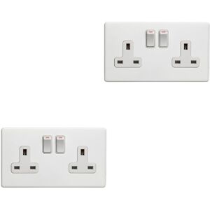 Loops 2 PACK 2 Gang Double DP 13A Switched UK Plug Socket SCREWLESS MATT WHITE Power Loops 2 PACK 2 Gang Double DP 13A Switched UK Plug Socket SCREWLESS MATT WHITE Power